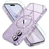 Choiche Magnetic for iPhone 17 Case Women Phone Case, Compatible with Mag-Safe, Cute Bling Sparkly, Military Grade Drop Protection, with Diamond Camera Lens Covers, 6.3-inch, Glitter Clear