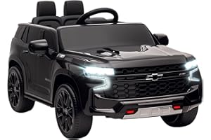 Aosom Licensed Chevrolet Tahoe Ride On Car, 12V 7AH Battery Power Ride On Toy with Parent Remote Control, LED Lights, Music, 4 Wheeler Suspension, 3 Speeds, Kids Electric Vehicle for Aged 3+, Black