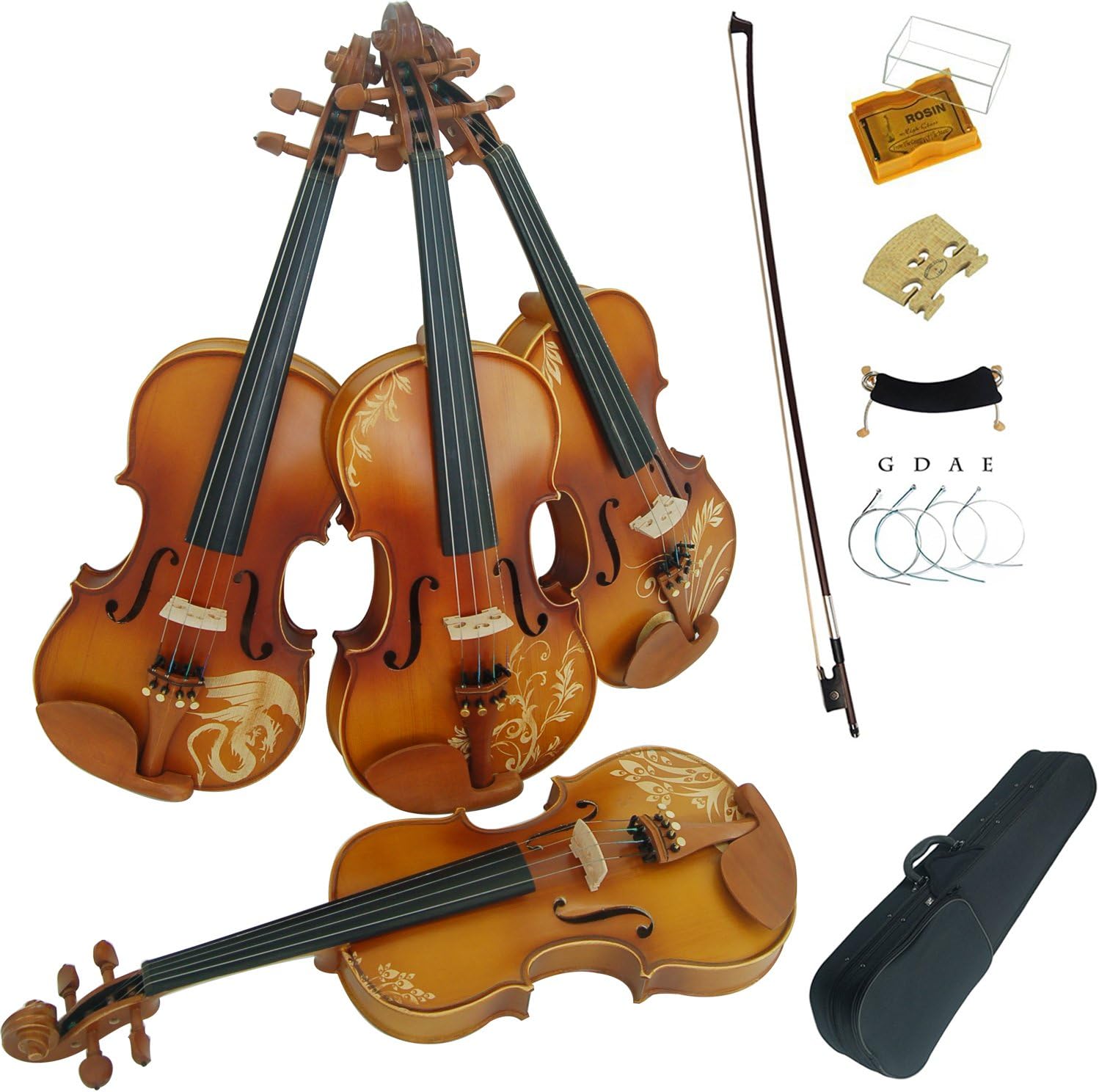 Leeche Premium Solid Wood Violins Full Size 4/4 premium Violin Kit For Beginners With Case,Shoulder Rest,Bow,Rosin,Extra Bridge And Strings,Finger Guide(DHAL-004)