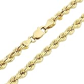 Nuragold 14k Real Yellow Gold 4mm Rope Chain Diamond Cut Necklace (16"-30") Italian Jewelry for Men & Women