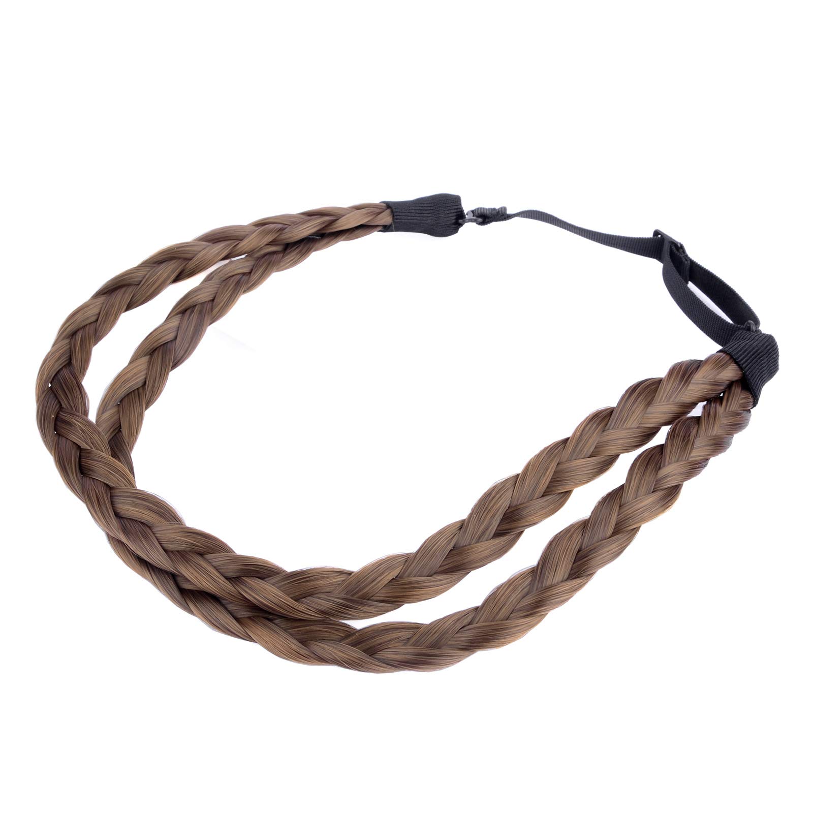 BOBIYA Double Three Strand Synthetic Hair Braided Headband Plait Headband for Women Girl (Warm Brown)