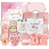 Valentines Day Gifts for Women Birthday Gifts for Her, Unique Self Care Package Get Well Soon Basket Rose Relaxing Spa Kit with Flannel Blanket Tumbler, Happy Christmas Box for Friend Mom Sister Wife