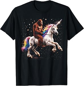 Bigfoot Riding Unicorn Funny Men Women Sasquatch Vintage T-Shirt