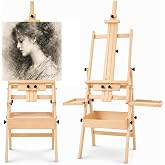 Falling in Art Large Horizontal Wooden Painting Easel, Holds up to 50'' | H-Frame Studio Easel Stand with Storage Drawer and Palettes, Suitable for Adults, Beginners, and Artists