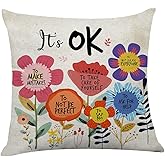 Littlefa Inspiring Throw Pillows,Motivational Cute Flower Throw Pillows for Girls Kids,It’s OK Inspirational Decorative Pillowcase for Nursery Counseling Office Decor,Fun Pillow Cover