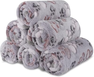 BVAGSS 6 Pack Small Dog Blanket 60x40 cm Paw Print Fleece Grey