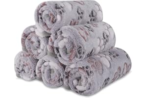 BVAGSS 6 Pack Small Dog Blanket, Super Soft Warm Pet Cover Blankets, Paw Print Puppy Fleece Flannel Blanket for Small Medium Dogs and Cats MW003