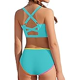 Girls Swimsuit Two Piece High Waist Athletic Piping Girls Bathing Suit Cute Fashion Classic Bikinis Set Kids Swim Suits