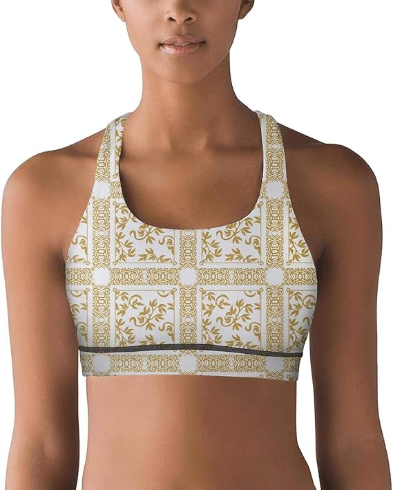 Bohemian Style Vector Pattern oange Yoga Sports Bra Supportive Wireless