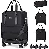 Ailouiskids Rolling Duffle Bag with Detachable Shock Absorbing Wheels, Expandable Foldable Suitcase for Travel,Collapsible Luggage Carry on Duffel Overnight Weekend Bags