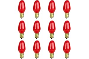 Sunlite 01058 7C7 Incandescent Bulb, 7 Watt, Candelabra E12 Base, C7 Small Night Light, Colored Bulb, Red, 12 Count