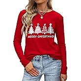 Women Christmas Shirts Long Sleeve Holiday Pullover Tops Merry Christmas Graphic Xmas Gift T-Shirt