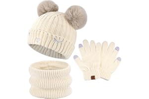 Toddler Boys Girls Winter Warm Knit Beanie Hat Touchscreen Gloves Neck Scarf with Fleece Cap for 3 4 5 6 7 Year Kid Gifts