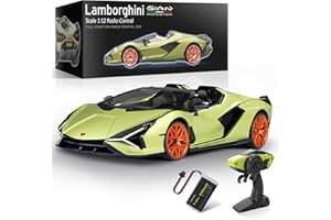 MIEBELY Lamborghini Remote Control Car, 1:12 Scale Lambo Rc Cars 7.4V 900mAh Officially Licensed 12Km/h Fast Toy Car with Led Light 2.4Ghz Model Car for Adults Boys Girls Birthday Ideas Gift - Green