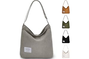 Gocvo Corduroy Tote Bag for Women Large Shoulder Bag Zipper Crossbody bag Handbag Cord Purse with Inner Pocket