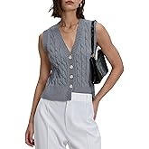 Locachy Women's V Neck Sleeveless Cable Knit Sweater Vest Soft 2025 Summer Button Front Cardigan Tank Tops