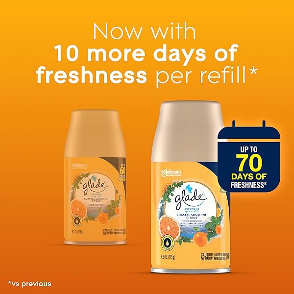 GLADE AUTOMATIC SPRAY REFILL, AIR FRESHENER FOR HOME AND BATHROOM, COASTAL SUNSHINE CITRUS, 6.2 OZ