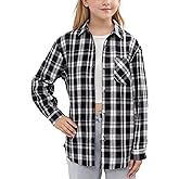 Noomelfish Girls Plaid Flannel Oversized Shirt Teen Long Sleeve Button Down Blouse Tops (7-14 Years)
