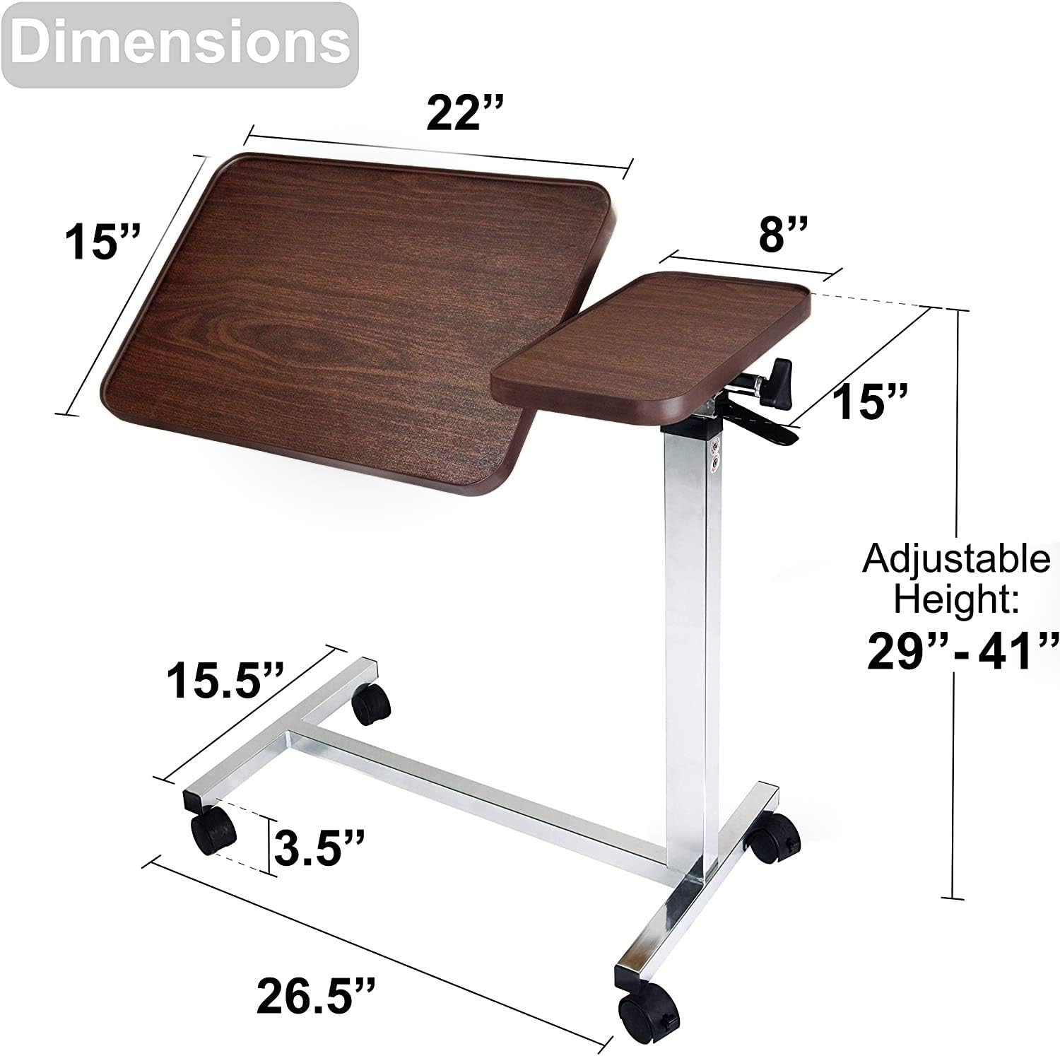 Medical Deluxe Tilt Top Overbed Bedside Table with Height Adjustment Feature (Hospital & Home Use): Health & Personal Care