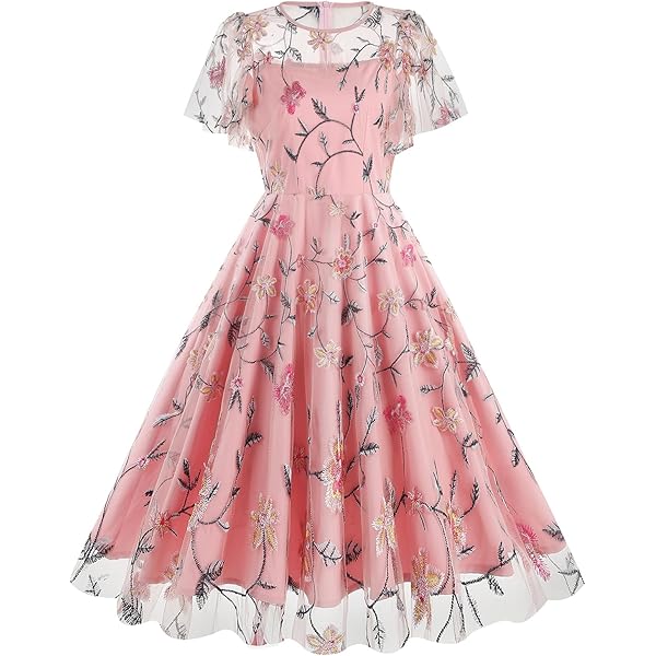 Amazon.com: Tulle Prom Dresses for Women Flower Embroidery Tulle Dress  Sleeveless Mesh Embroidered Floral Dress for Women Wedding Guest Short  Homecoming Dresses Casual Evening Party Formal Dress Pink-Leaves S :  Clothing, Shoes