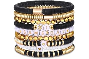 VOGUEKNOCK 9 Pack Game Day Bracelets for Women Stackable Heishi Beaded Stretch Bracelet Football Sport Fan Bracelet Sports Game Team Jewelry Accessories Gifts