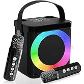 Mini Karaoke Machine, Portable Bluetooth Karaoke Speaker for Kids Adults, Unique Singing Machine with 2 Wireless Microphones Storage Hole, Ideal Gifts for Girls Boys (MMF-307B)