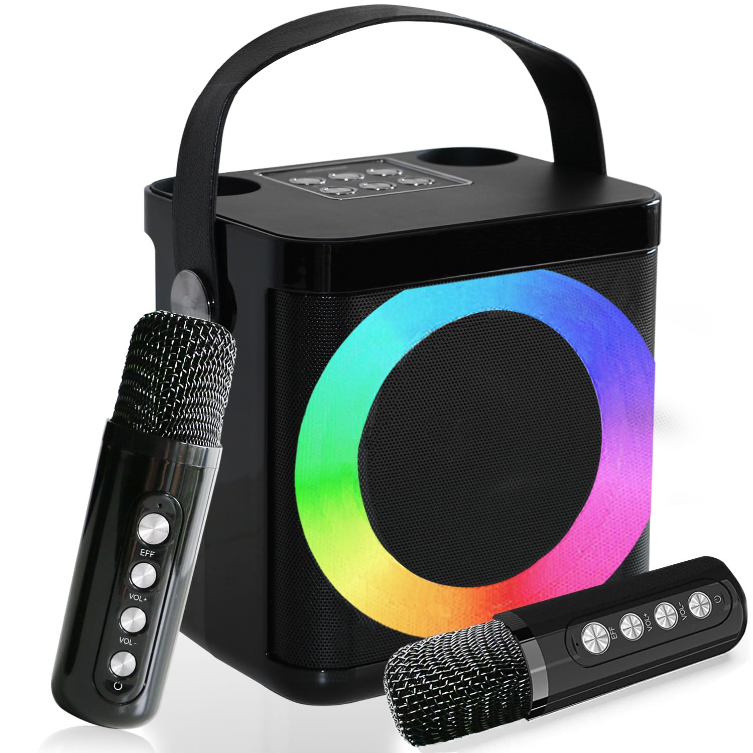 Karaoke Machine,Portable Karaoke Machine with wireless microphones for Adults and Kids,Bluetooth Karaoke Speaker with PA System,LED Lights,Support TF/USB/AUX for Home Party/KTV,Outdoor,Travel