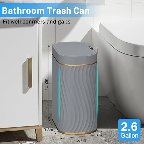 2-Pack Automatic Touchless Trash Cans | 2 Gallon Slim Sensor Bin For Bathroom, Bedroom, Small Spaces | White With Gray Trim