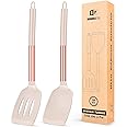 Pack of 2 Silicone Solid Turner, Non Stick Slotted Kitchen Spatulas, High Heat Resistant BPA Free Cooking Utensils, Ideal Cookware for Fish, Eggs, Pancakes(Rose Gold Khaki)