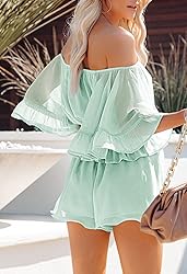 Fixmatti Women's Off The Shoulder Romper Shorts