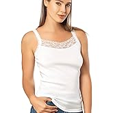 VAVONNE Lace Camisole Tops for Women, Cotton Undershirt Lace Trim Cami Tanks