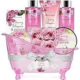 Body & Earth Gift Baskets for Women Bath and Body Set for Her, Cherry Blossom & Jasmine Spa Gifts for Women , Birthday, Mother's Day, Valentine's Day Gifts for Wife, Girlfriend, Mom