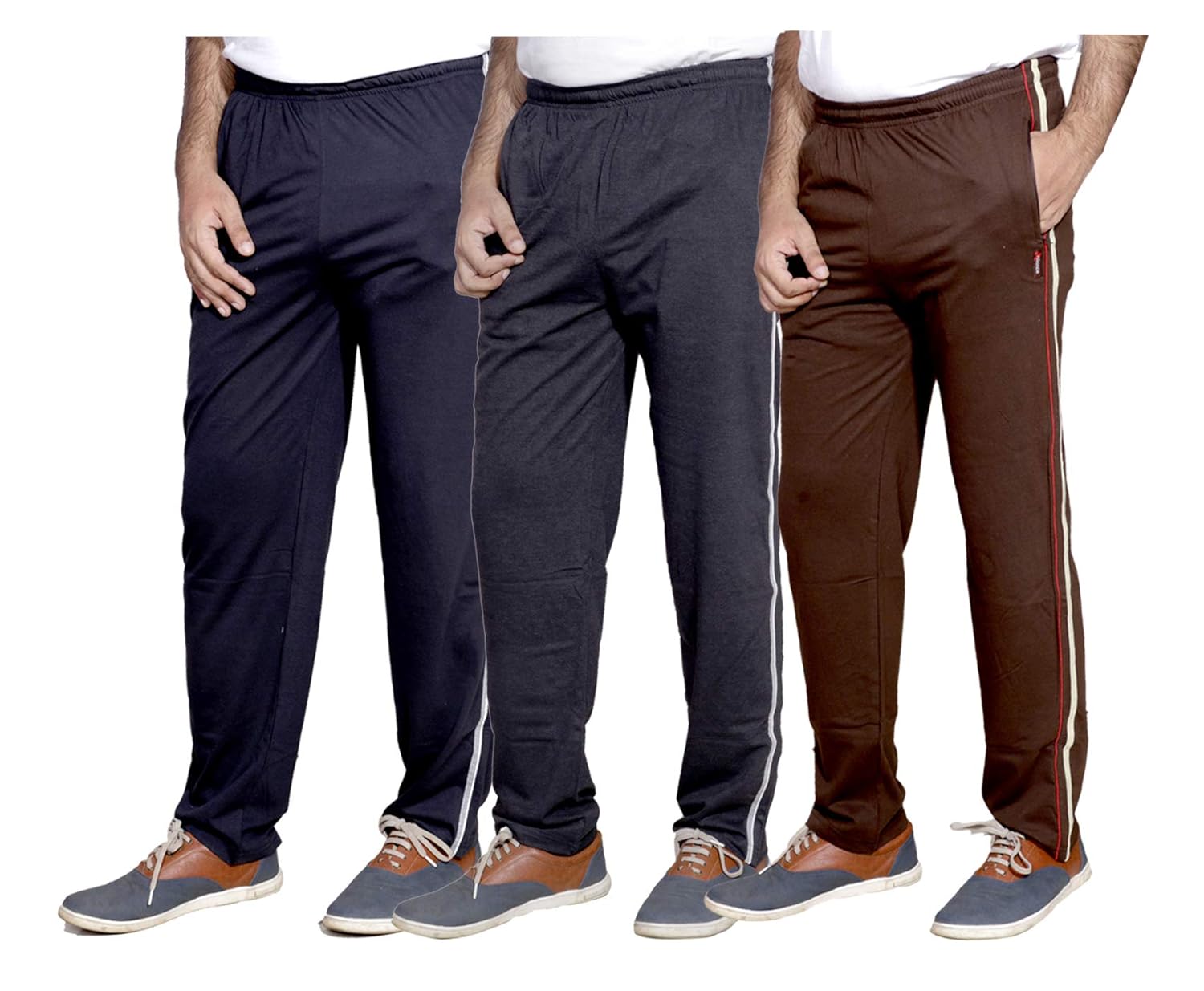 Buy Indistar Men's Cotton Solid Track Pants (Black, Black, Brown, 38