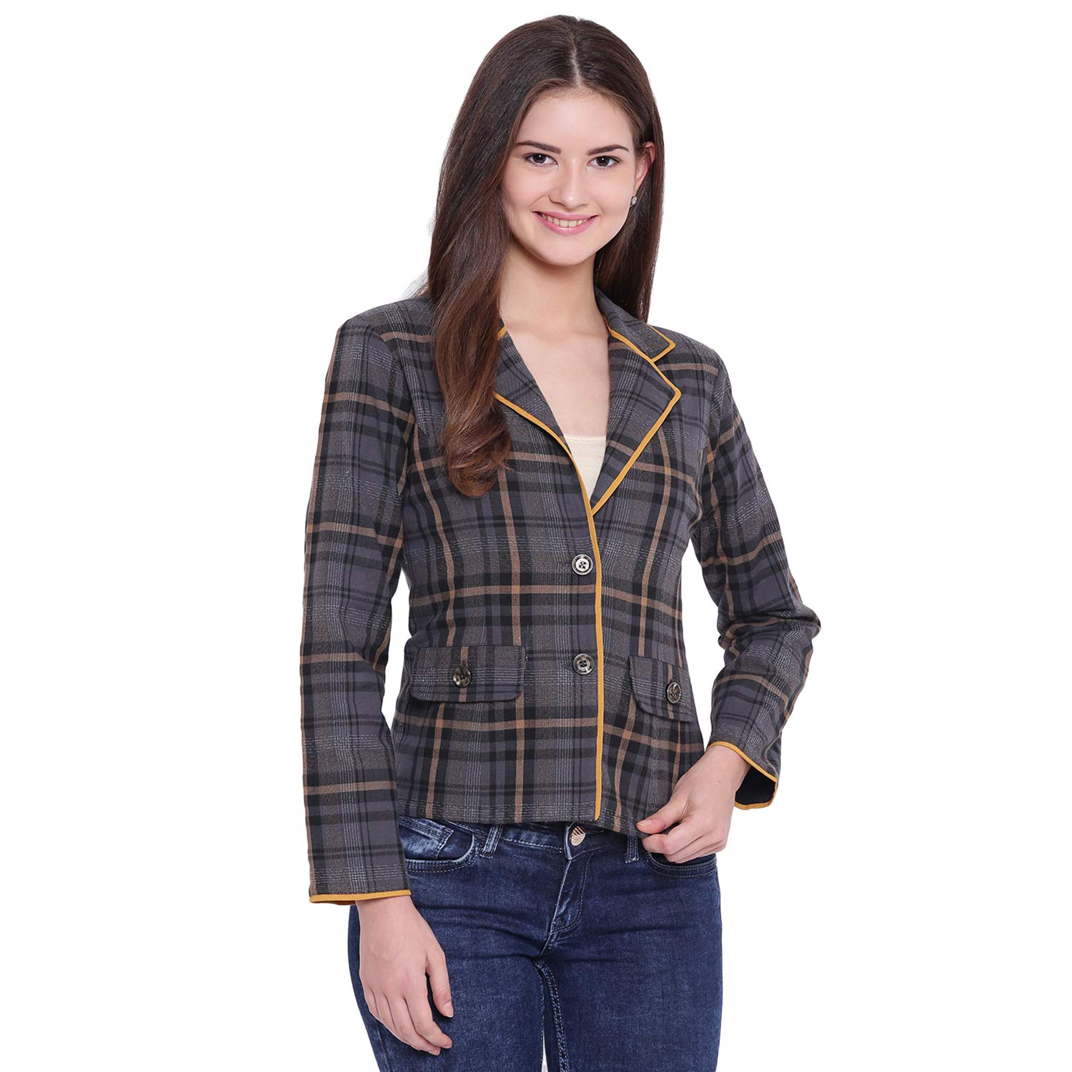 texco checkerd stylish blazer for woman grey