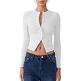 Ribbed Long Sleeve Cropped Cardigan for Women, Cute Button Up Going Out Tops Trendy Fall Fitted Knit Top