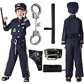 JCJ Police Costume for Kids, 8PCS Deluxe Cop Officer Outfit with Toy Accessories, Halloween Cosplay Dress-Up for Boys Girls