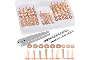 JUNESunShine 84Pcs, Copper Rivets and Burrs, #9 and #12 Burrs Setter, Leather Rivets Fastener Install Setting Tool with 4mm Leather Hole Punch Cutter for Belts Wallets Collars Leather Working Supplies