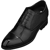 CALTO Men's Invisible Height Increasing Elevator Shoes - Black Premium Leather Lace-up Formal Derby Oxfords - 3 Inches Taller - Y6710 - Size 8 D(M) US
