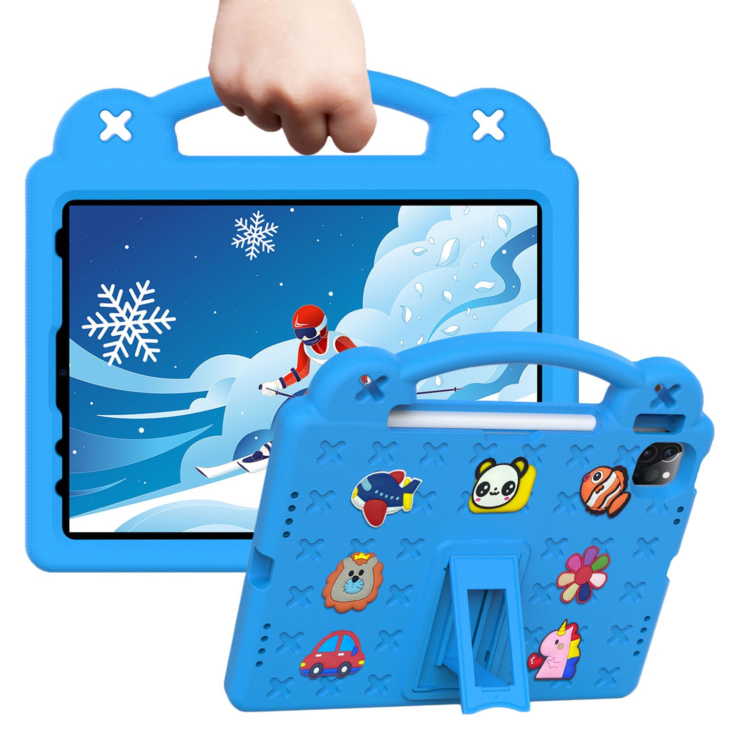 Tading DIY Cartoon iPad Kids 10.9 Pro 11 Inch 2022 Case EVA Foam Handle Stand Protective Cover for iPad Air 5th/4th Gen - Light Blue