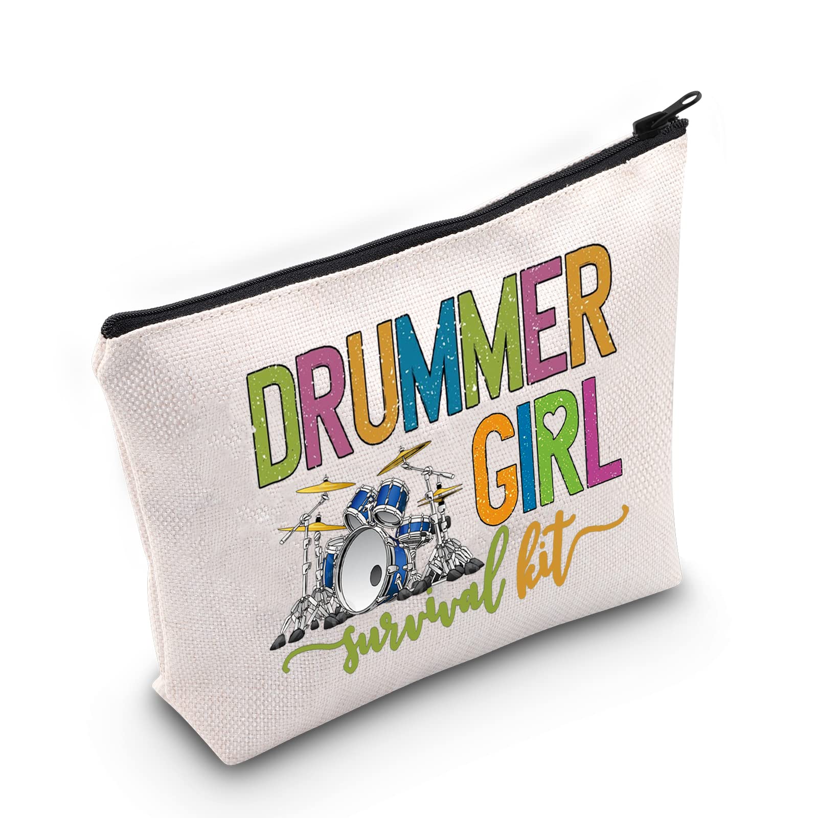 LEVLO Drummer Girl Cosmetic Make Up Bag Drum Player Gift Drummer Girl Survival Kit Makeup Zipper Pouch Bag For Women Girls, Drummer Girl, Cosmetic Bag