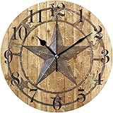Nugier Texas Star Round Wall Clock Silent Non Ticking Custom Acrylic Painted Easy to Read Non-Ticking Home Art Bedroom Living