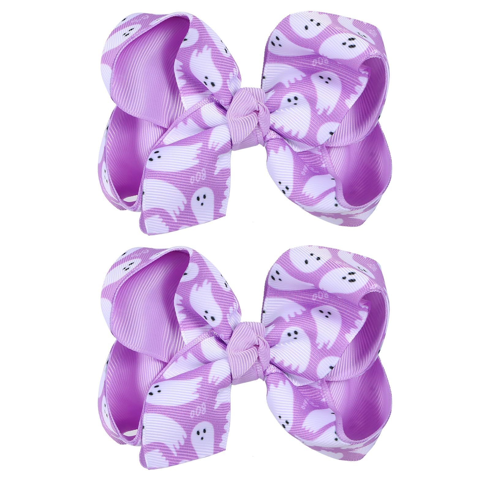 Photo 1 of 2pcs Halloween Hair Bows Clips for Teens Toddler Girls, Purple Ghost Halloween Costume Dress Decoration Accessories for Women Kids Cute Ghost Alligator Hair Pins Barrettes 4.3in