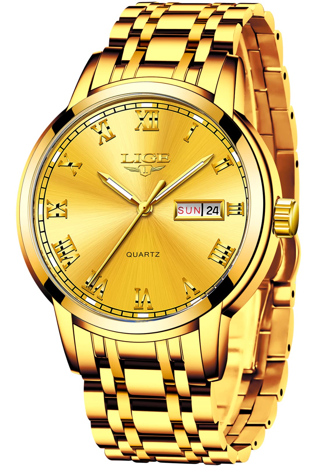 LIGE Mens Watches Waterproof Fashion Watch Stainless Steel Analogue Quartz Watch Gents Automatic Calendar Wrist Watch for Men