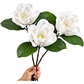 The Left Bridge Magnolia Flowers Faux, Magnolia Home Decor, 3 Stems | Realistic Artificial Blooms, Real Touch Creamy White Southern Magnolia Stems Artificial Realistic, Faux Florals for Vase
