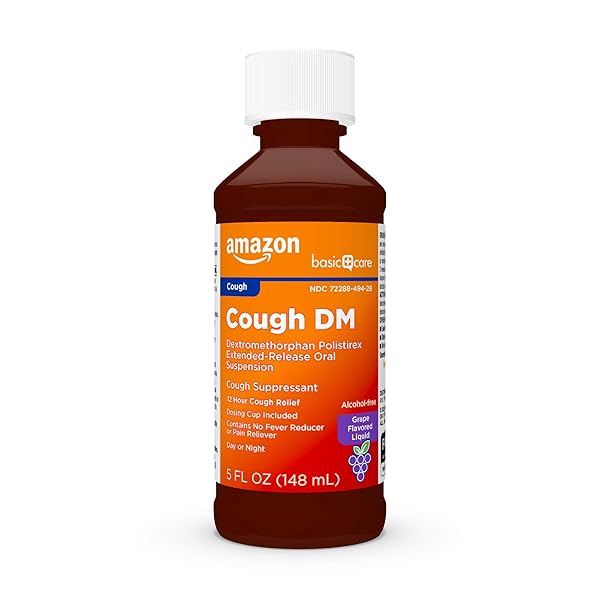 AMAZON BASIC CARE 12 HOUR COUGH DM SYRUP, EXTENDED-RELEASE DEXTROMETHORPHAN, GRAPE FLAVOR LIQUID MEDICINE, 5 FL OZ (PACK OF 1)