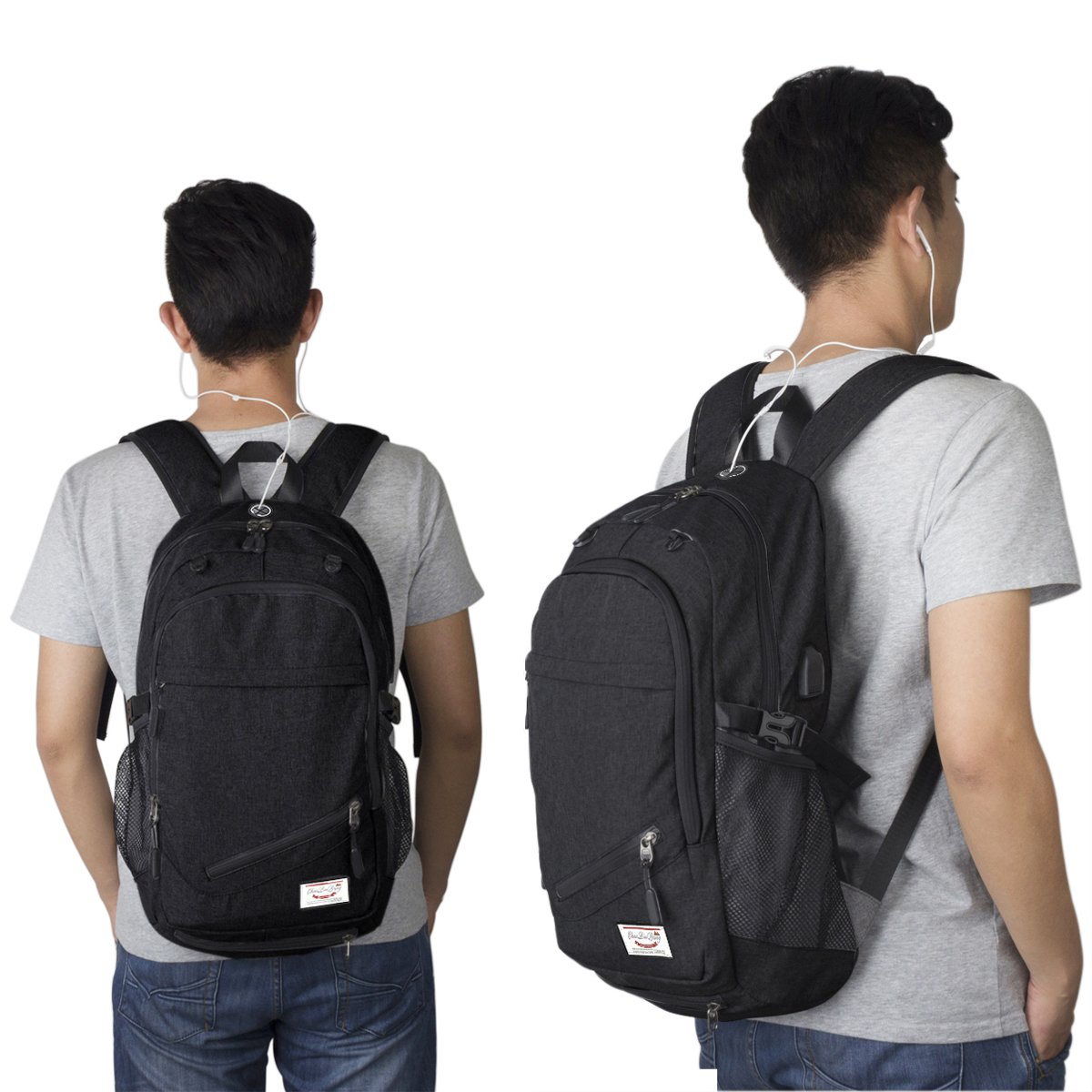Rucksack Männer Chrislley Wasserdicht Faltbarer Rucksack Mit Basketball Net Und USB Ladeanschluss 15 6 Zoll Leinwand Sport Casual Schule Rucksack Schwarz