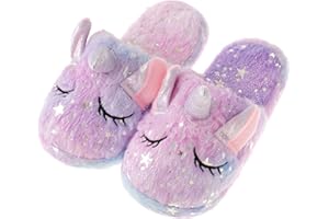 WAFUNNE Kids Unicorn Slippers for Boys Girls Fluffy House Slippers Indoor