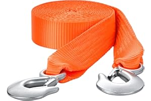 VEVOR ATV Tow Strap with Hooks, 2-inch x 20-Foot, 17000 lbs Capacity, Durable Recovery Rope with Security Hooks for Trucks an