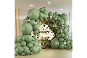 OWPFJG 150pcs Sage Green Balloons Different Sizes Pack, 18 12 10 5 Inch Party Balloon Garland Arch Kit for Birthday Dinosaur Baby Shower Jungle Forest Theme Party Decorations(With 2 Ribbons)