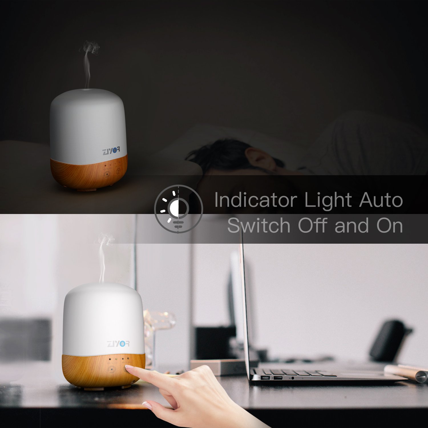 Essential Oil Diffuser Cool Mist Humidifier, Backlight Auto Off for Bedroom, Ziyor 300ml Ultrasonic Aromatherapy Oil Vaporizer, Timer and Auto-Off, 7 Colors LED